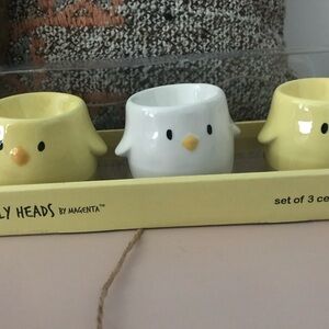 Magenta Chicks and Bunny Ceramic Egg Cups